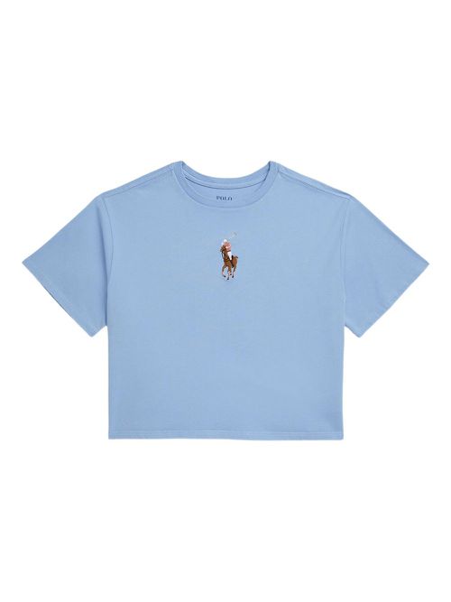 Embroidered-Equestrian Knight cropped T-shirt - Blue