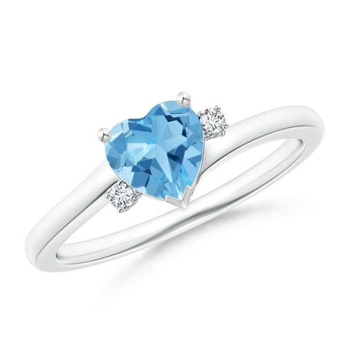 Angara 0.92 Carat Solitaire Heart Swiss Blue Topaz Bypass Ring with Diamonds in Platinum