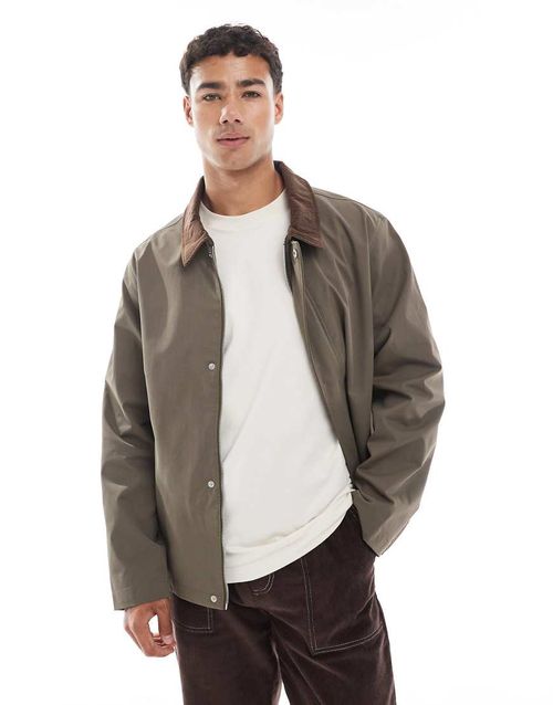 Harrington jacket with corduroy collar in tan-Brown