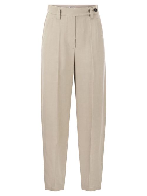Curved Viscose And Linen Trousers