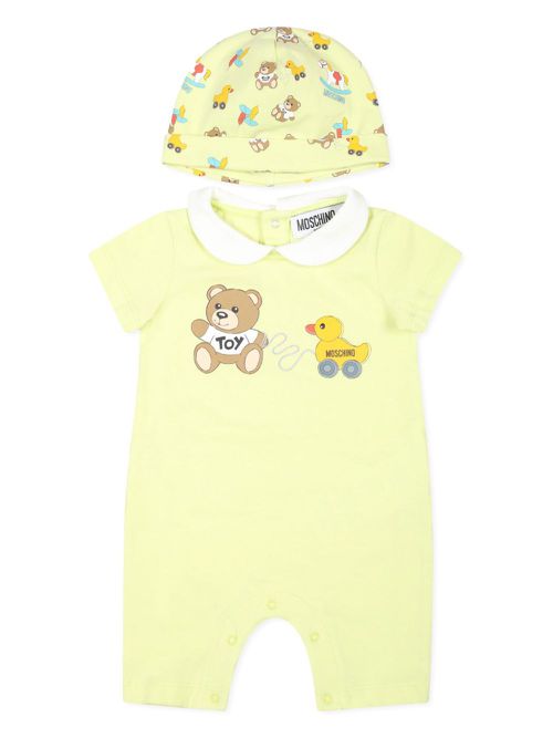 Teddy bear-duck motif babygrow set (set of two) - Yellow