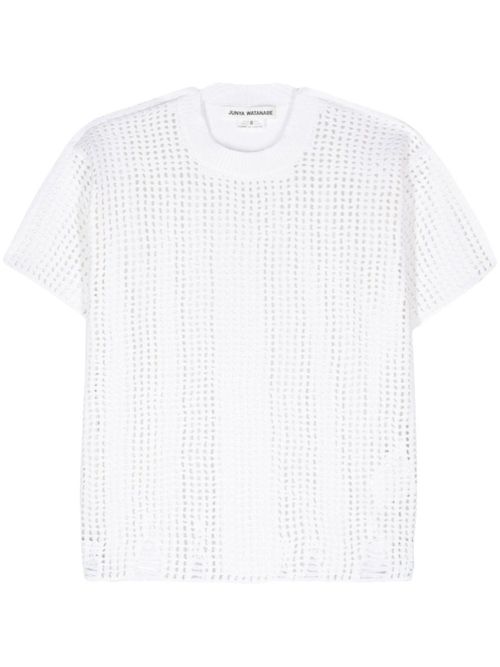 White Open-knit Crewneck T-shirt