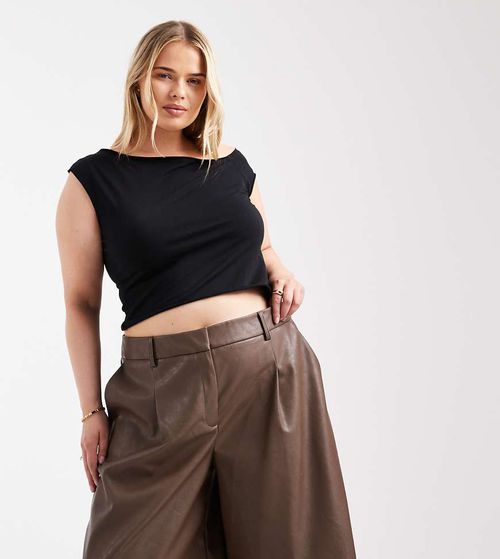 ASOS DESIGN Curve leather look longline pleat front safari shorts in mole-White