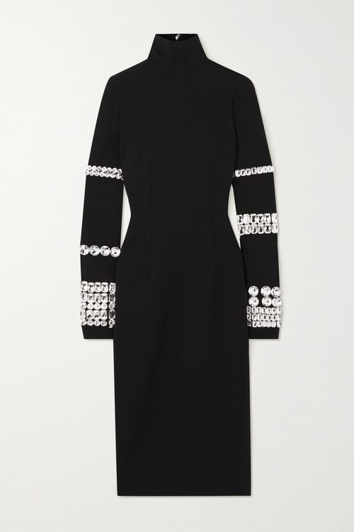 Crystal-embellished Stretch-jersey Turtleneck Midi Dress - Black