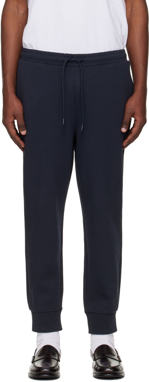 Navy Stretch-Cotton Logo Detail Track Pants
