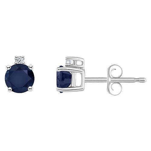 14K White Gold 4mm Round Gemstone and Diamond Accent Stud Earrings