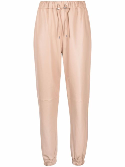 Leather drawstring jogging bottoms - Neutrals