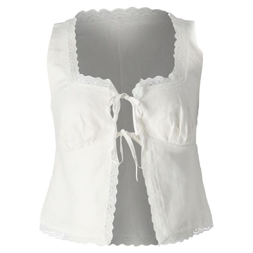 Rosalie Self-Tie Sleeveless Top in White Linen