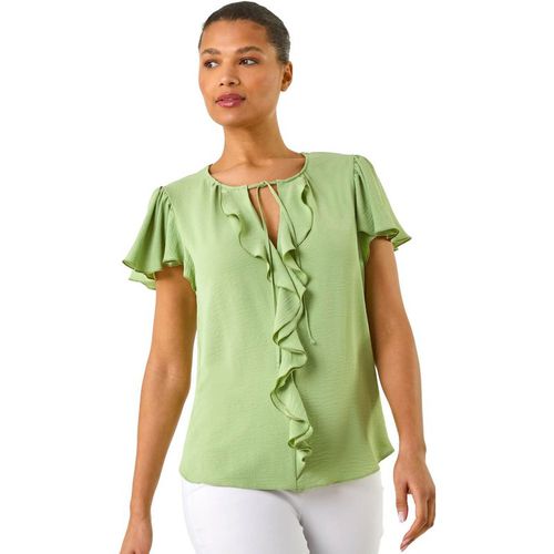 Frilled Sleeve Tie Front Top