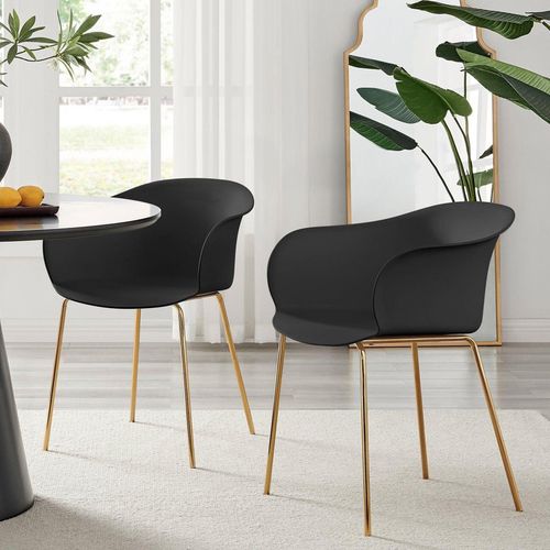 Set of 2 Harper Scandi Inspired Plastic 'Bat Chair' Dining Chairs With Gold Chrome Metal Legs