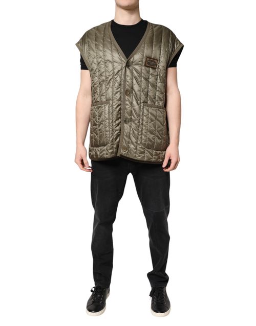 Quilted Logo Plaque Vest — Brown