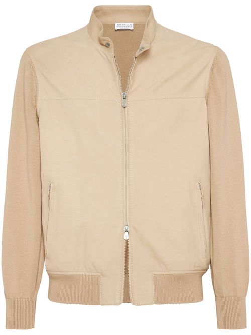 Panelled leather jacket - Brown