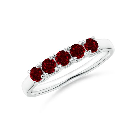 Angara 0.55 Carat Half Eternity Five Stone Ruby Wedding Band in Platinum