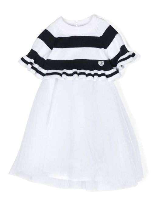 Striped chiffon-skirt midi dress - White