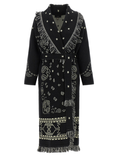 Virgin Wool Bandana Jacquard Coat — Black