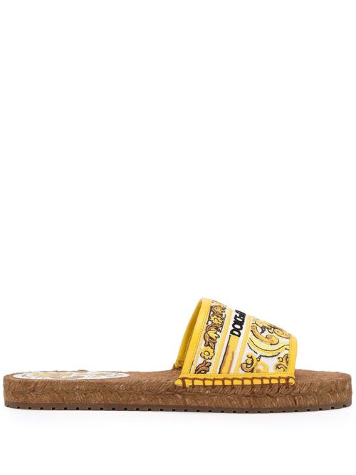 Majolica Espadrille Slides - Women's - Rubber/Cotton/Jute/Lamb Skin