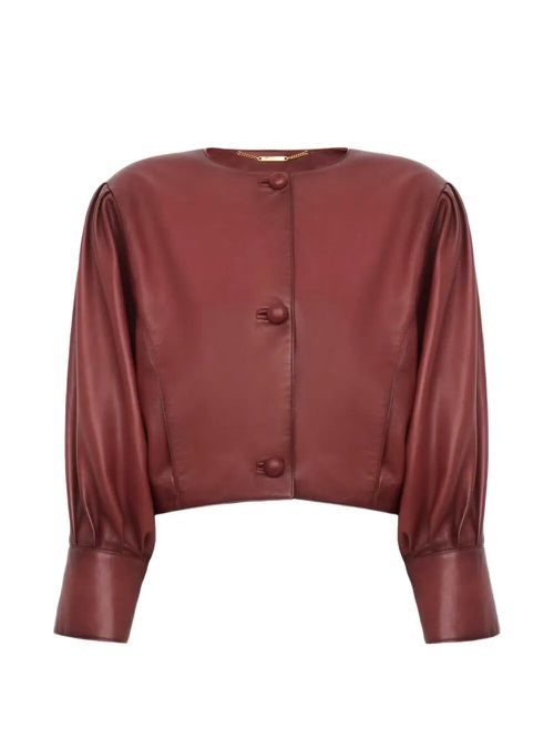 Cropped Collarless Jacket In PlongÉ Nappa Leather