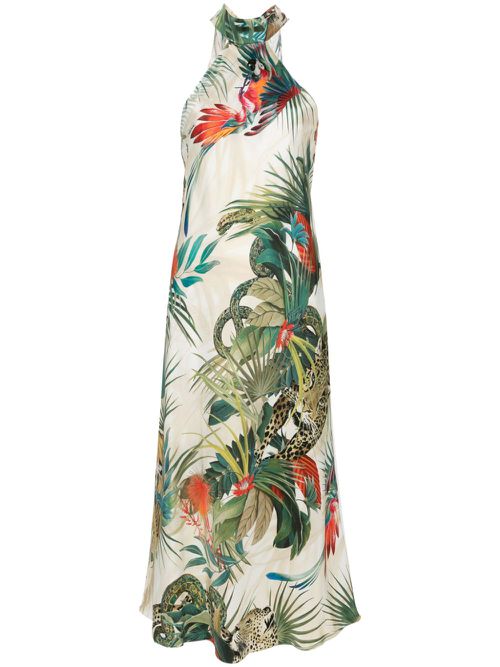 Jungle-print silk midi dress - Neutrals