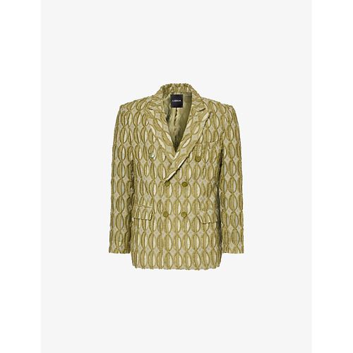 Mens Sage Monogram-print Double-breasted Relaxed-fit Cotton-blend Blazer XL