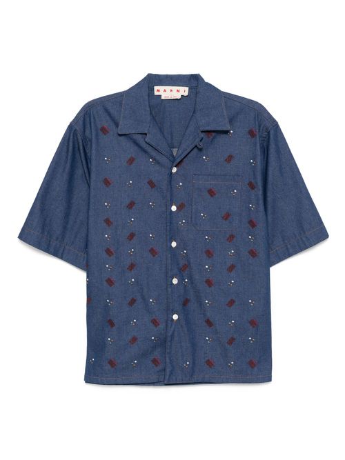 Embroidered short sleeved shirt - Blue