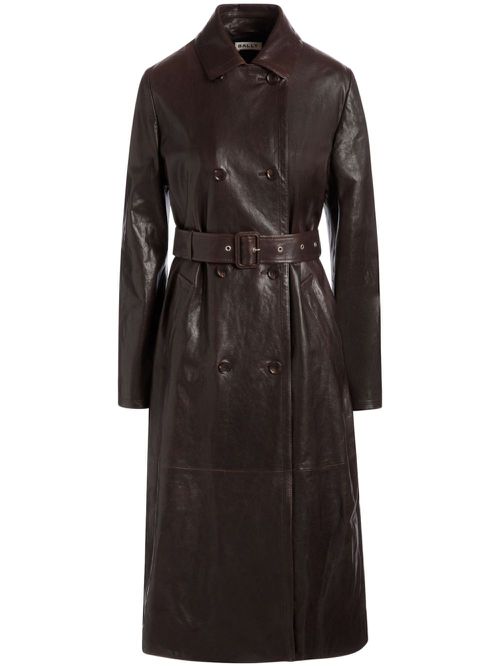 Belted leather coat - Brown