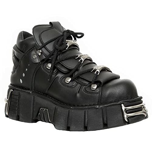 New Rock Tower Ankle Boots M-106-VS1 Men's Metallic Black Vegan Leather Gothic Punk Rock