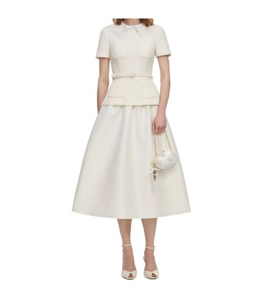 Bouclé-knit belted midi dress