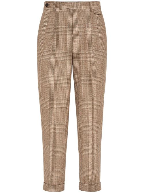 Check-pattern tapered trousers - Brown