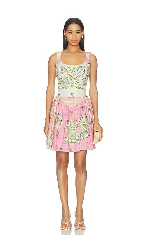 Falguni Shane Peacock Pink Odyssey Cotton Lycra Short Dress in Pink, Ivory. - S also in XS, M