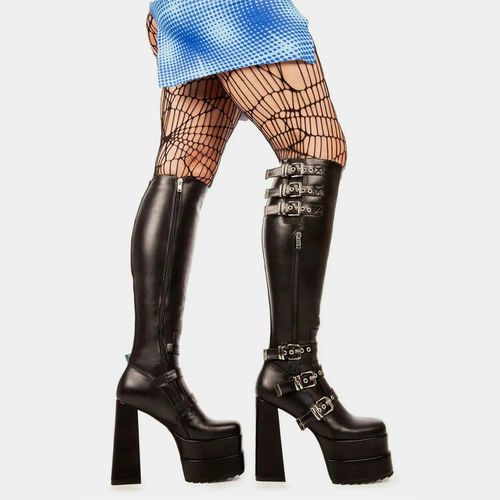 Lamoda High Hopes Black PU Platform Knee High Boots Chunky Gothic Punk