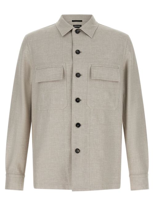 Linen-Wool-Silk Blend Overshirt — Gray