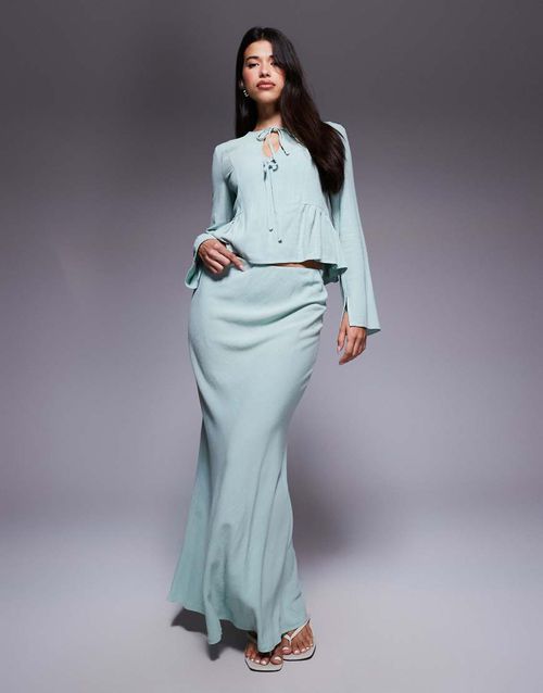 Linen blend skirt in sage - part of a set-Navy