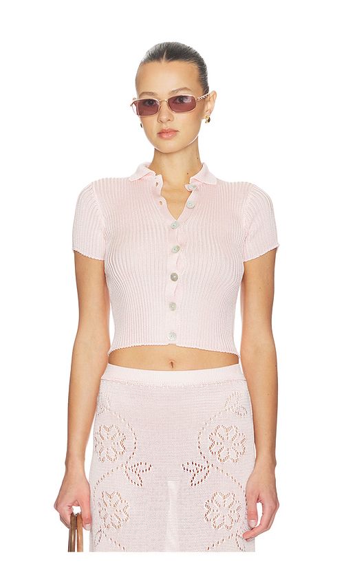 Calle Del Mar Short Sleeve Cardigan in Pink. L. Also in M