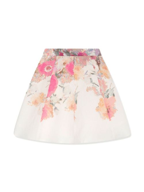 Floral-print A-line skirt - White