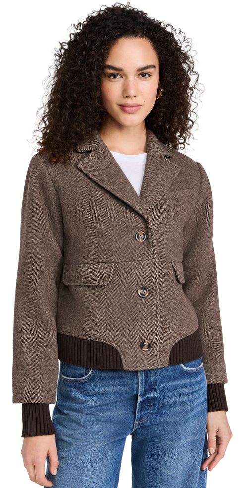 The City Bomber Jacket Chocolate Herringbone