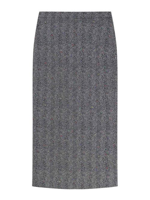 Herringbone Cotton Midi Skirt