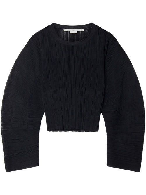 Fine-knit plissé-effect top - Black