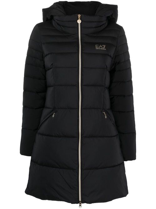 Logo-print hooded padded coat - Black
