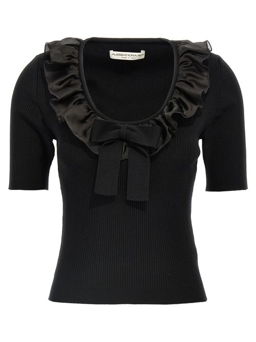 Ruffled Wool-Cashmere T-shirt — Black