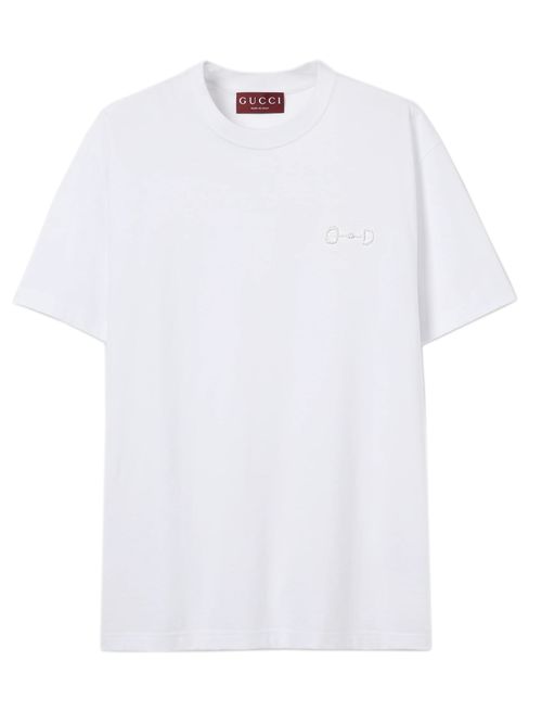 Embroidered Beaded Thread Clip Crewneck T-Shirt, Short Sleeve, Regular Fit