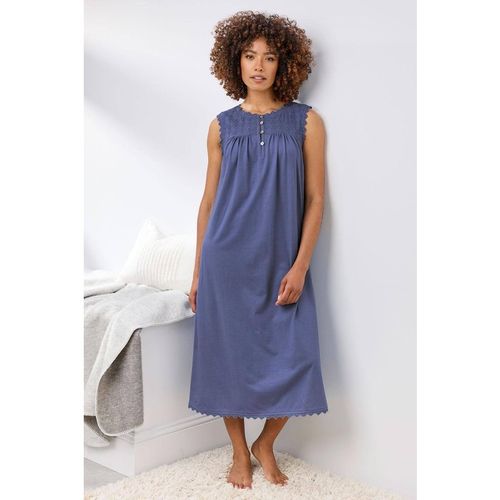 Cotton Traders Sleeveless Broderie Nightdress In Purple