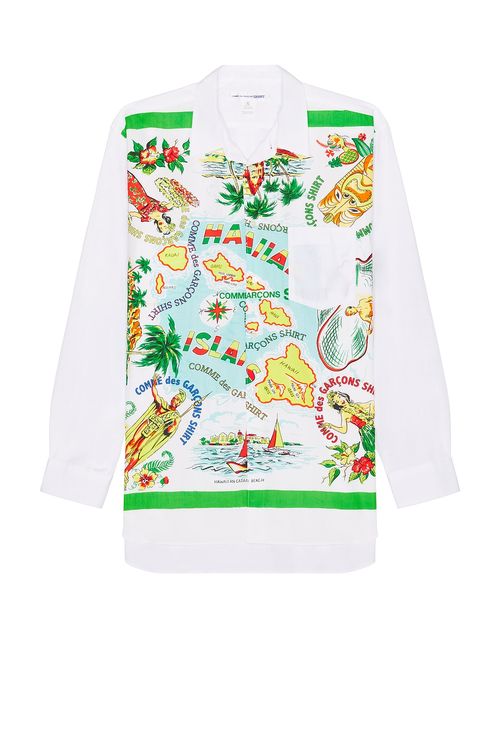 COMME des GARCONS SHIRT Wide Classic Hawaiian Map Shirt in White & Mix - White. XL/1X also in