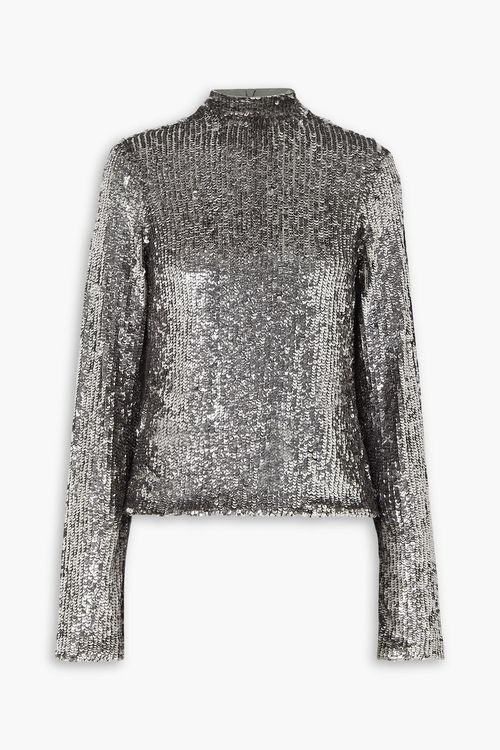 Frances sequined stretch-tulle turtleneck top