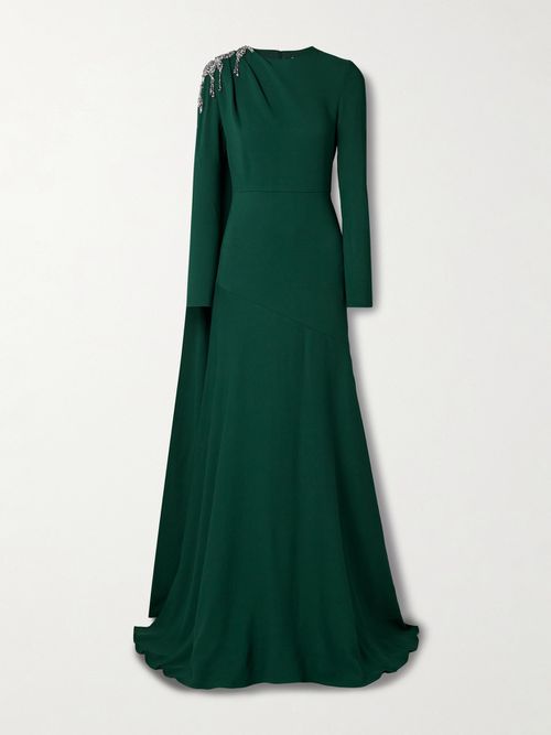 Draped Crystal-embellished Crepe Gown - Green