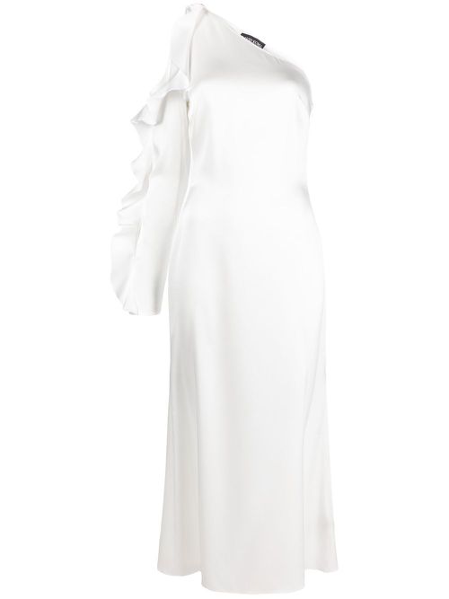 One-shoulder ruffled dress - White