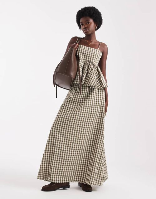 A line maxi skirt in sage gingham-Multi