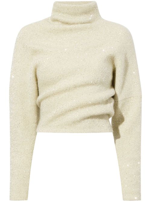 Twisted sequin-embellished jumper - Neutrals