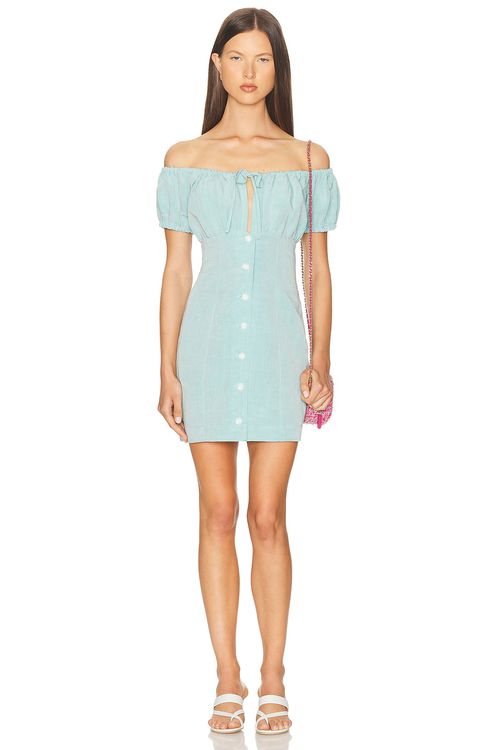 MATTHEW BRUCH Bubble Tie Mini Dress in Tea