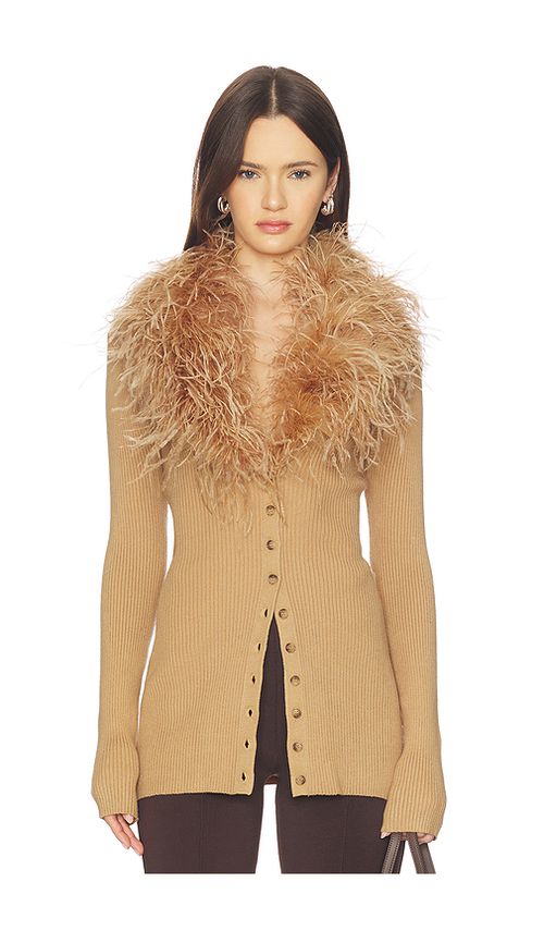 Lovers and Friends Jovana Feather Cardigan in Brown. XS. Also in