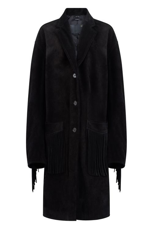 Single-Breasted Suede Jacket with Fringe Detail